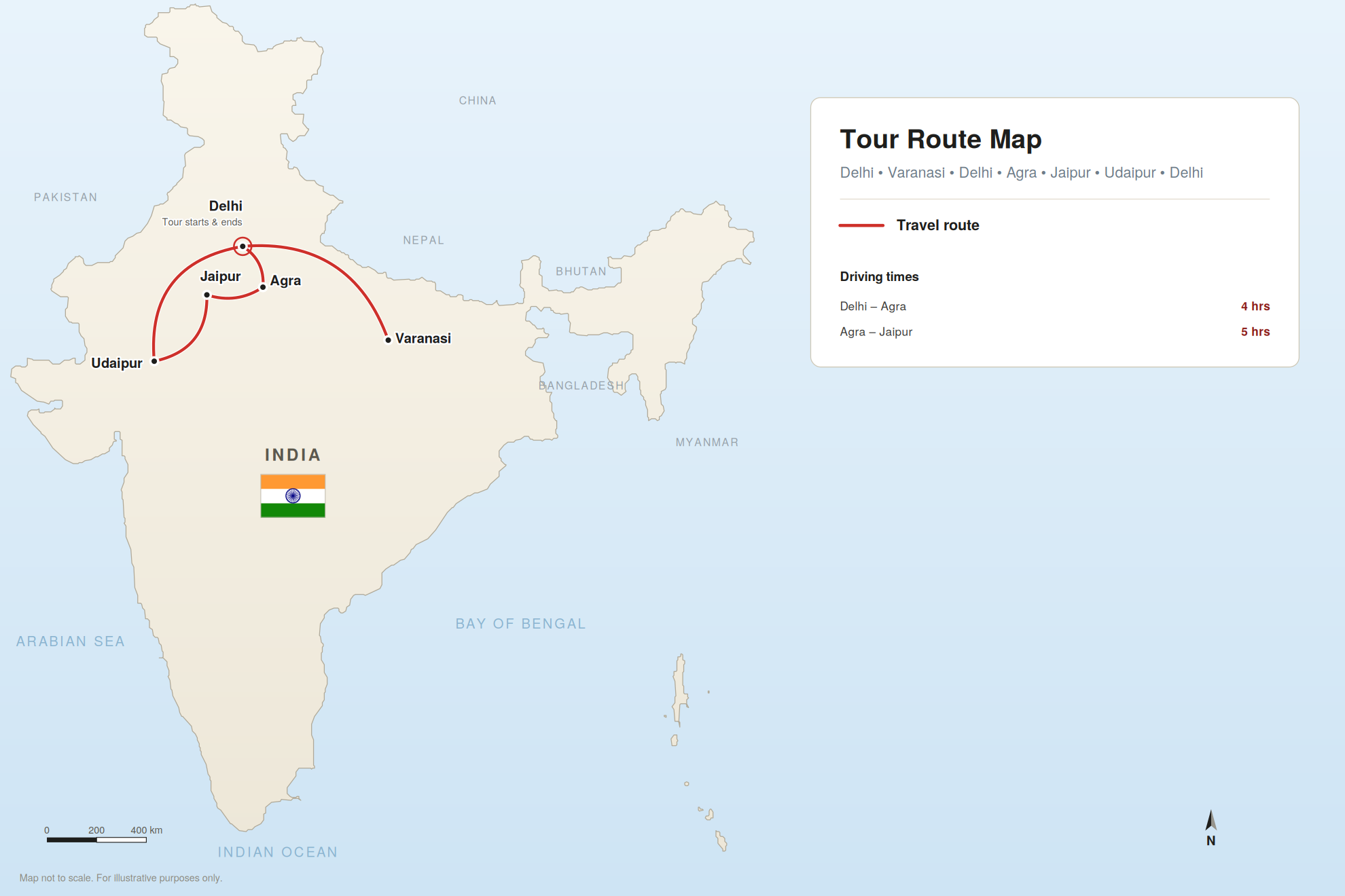 11Day Golden Triangle Tour Map