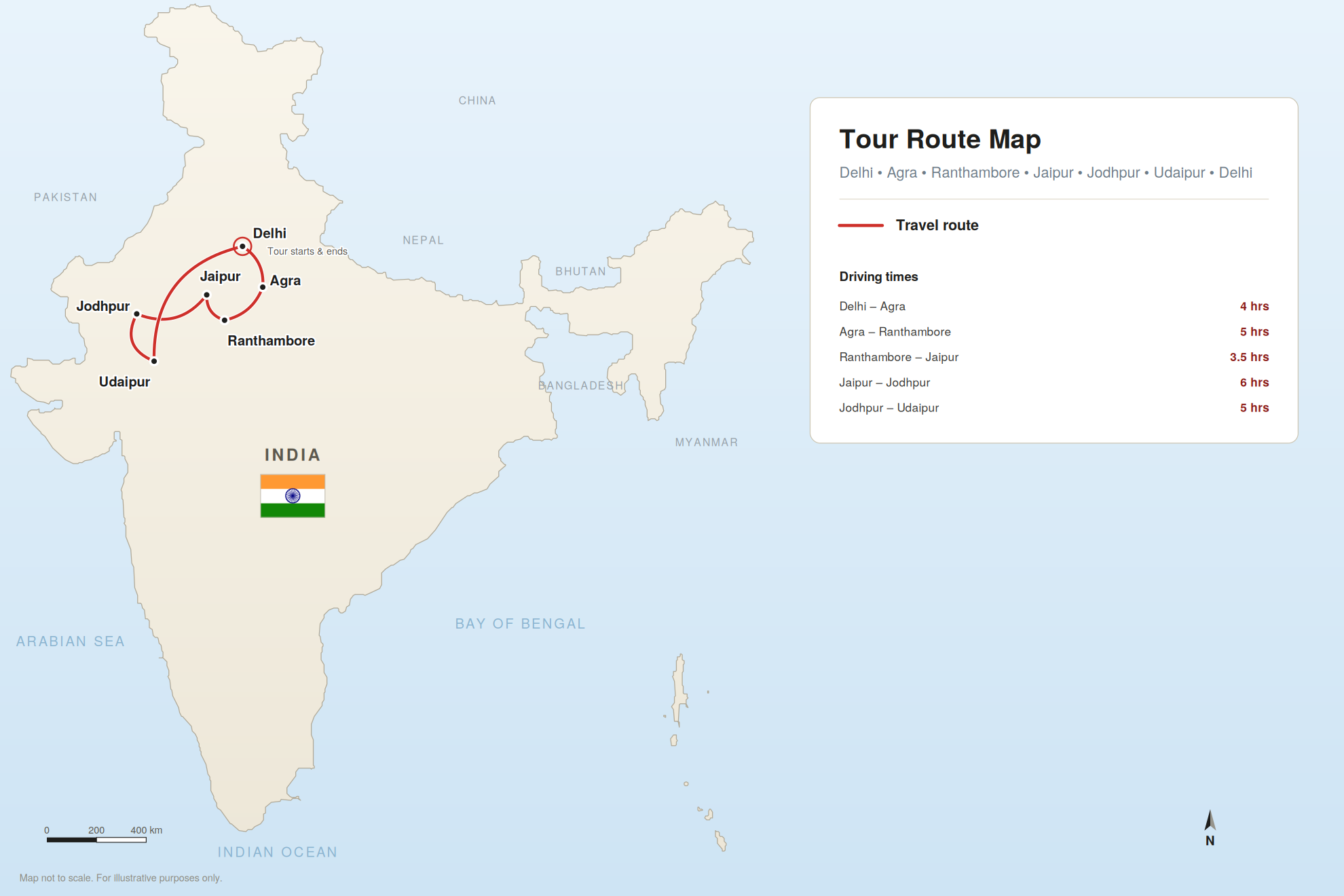 12Day Golden Triangle Tour Map
