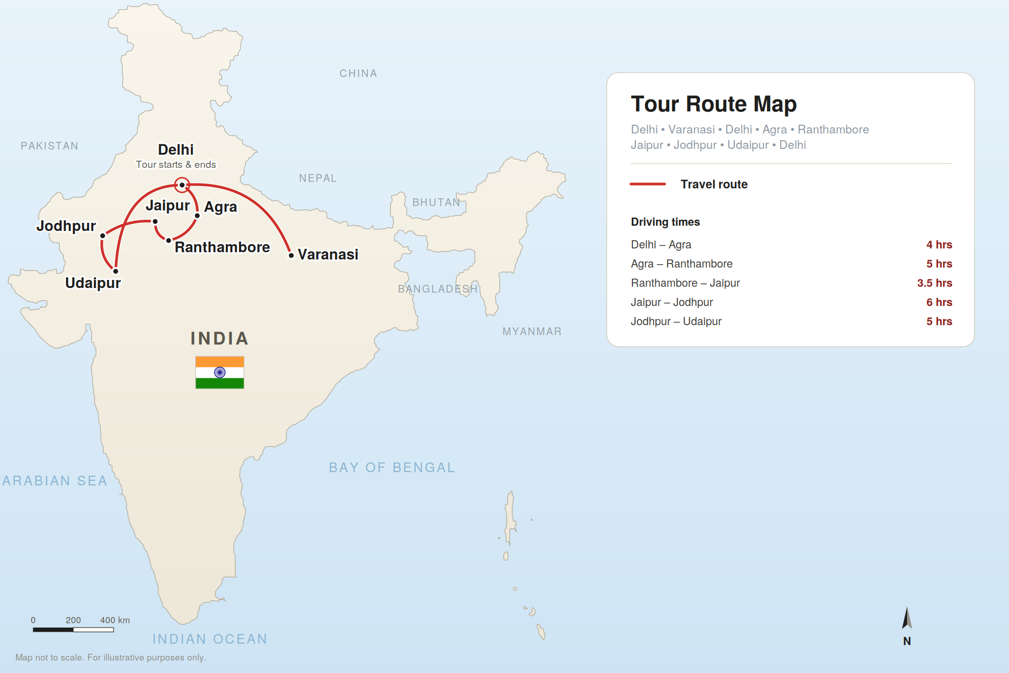 15Day Golden Triangle Tour Map