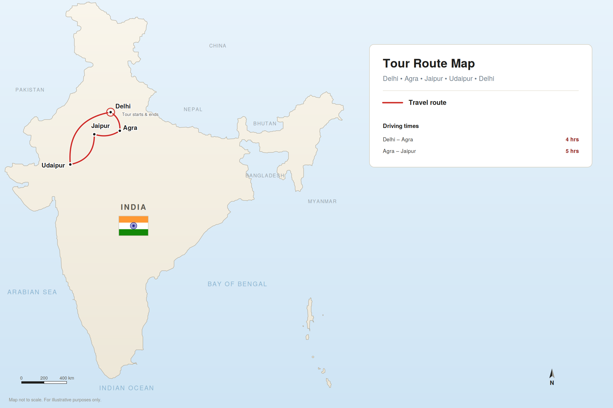 8Day Golden Triangle Tour Map