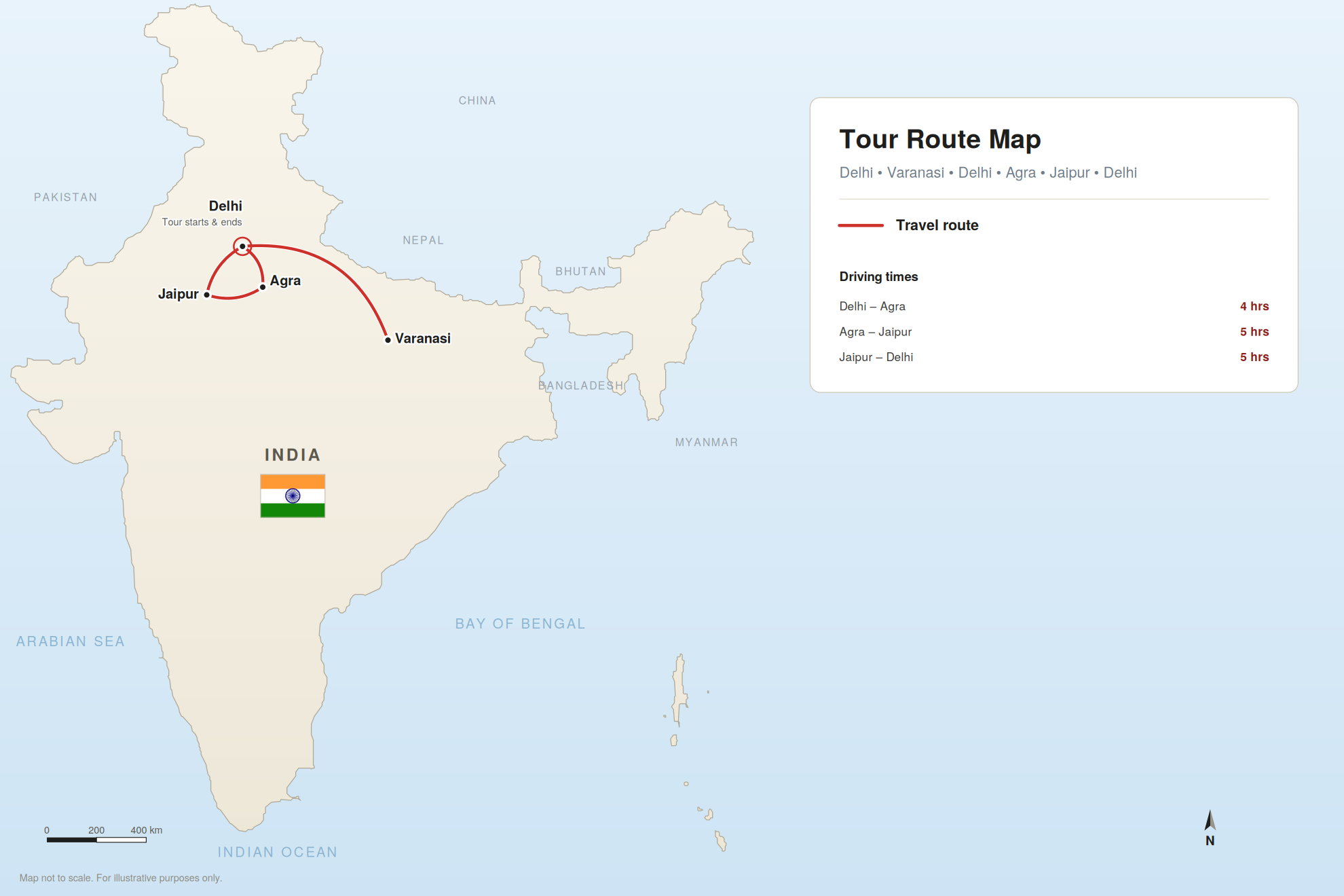 9Day Golden Triangle Tour Map