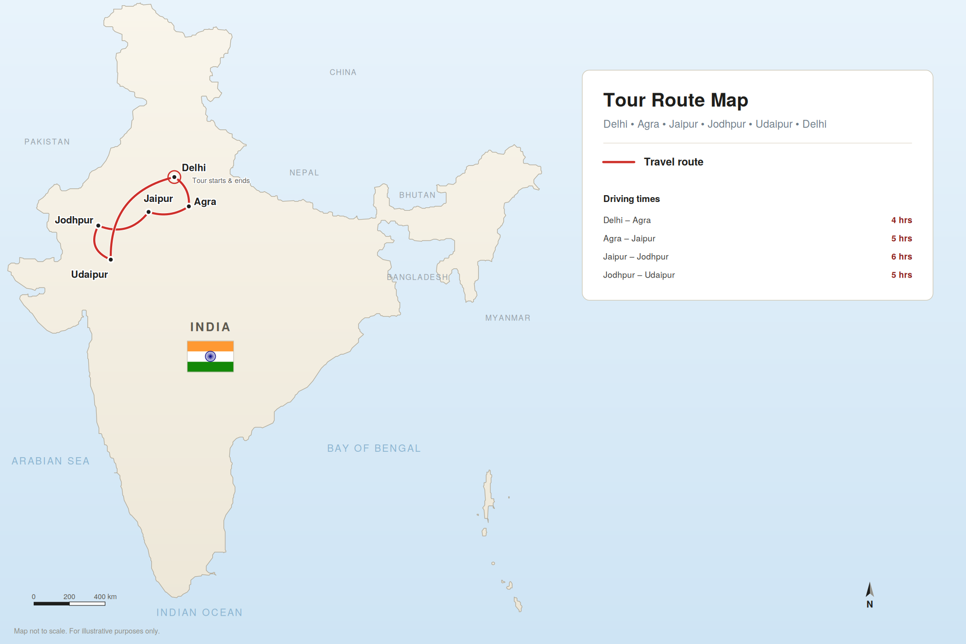10Day Golden Triangle Tour Map