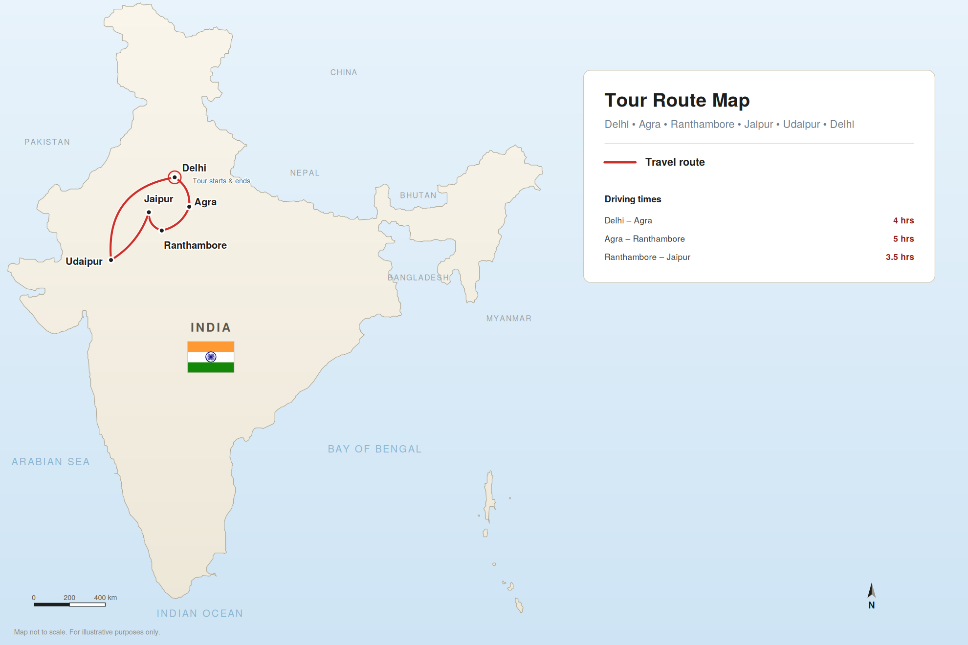 10Day Golden Triangle Tour Map
