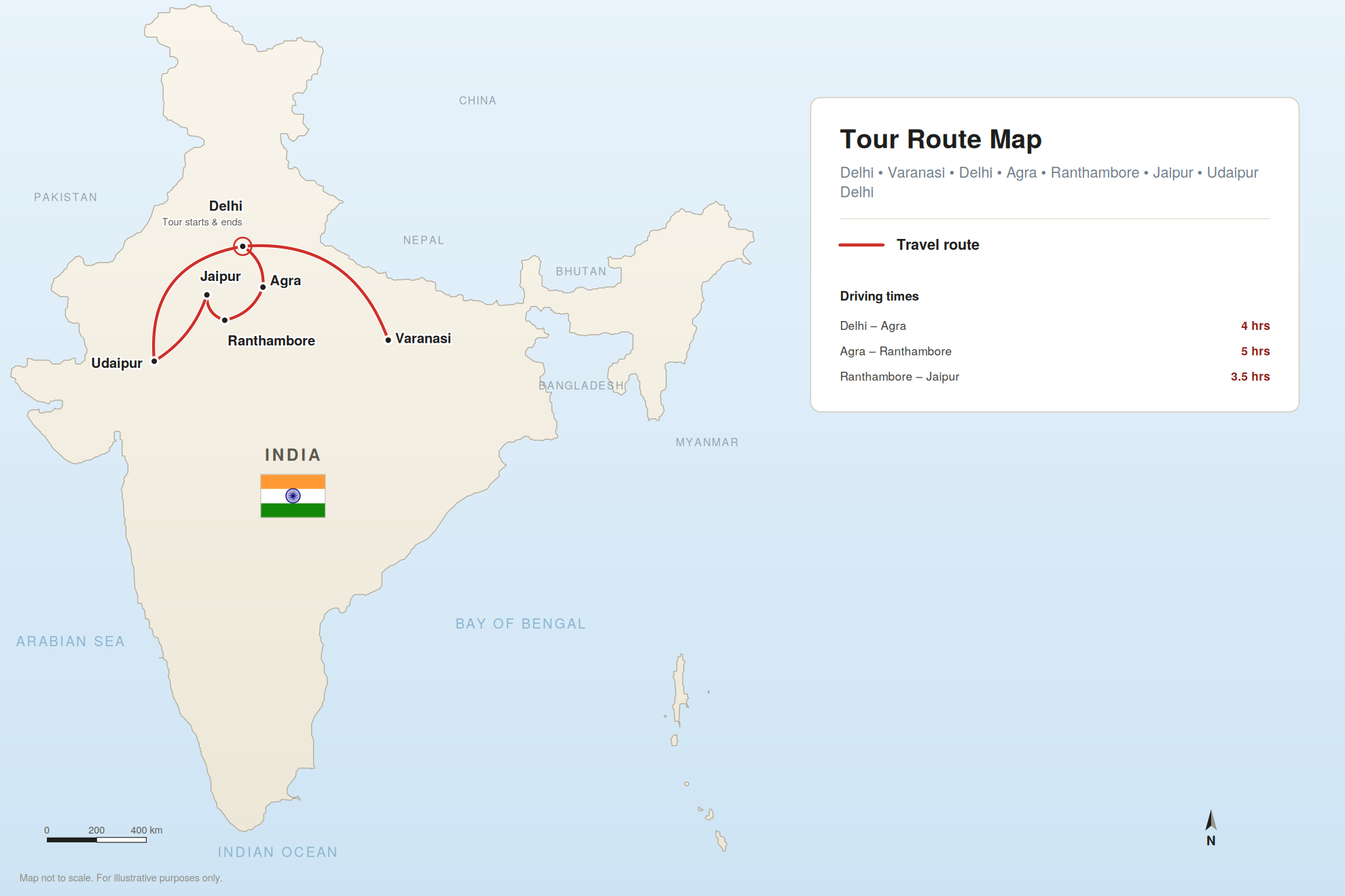 13Day Golden Triangle Tour Map